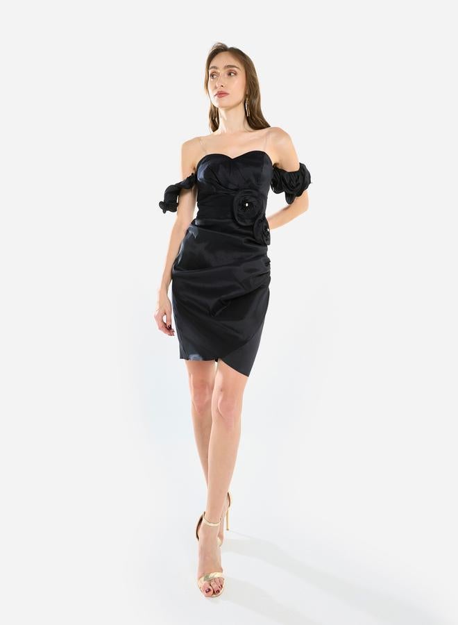 House of Moda Women Rosette Detail Satin Mini Dress - Image 1